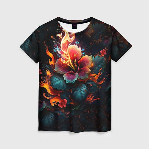 Женская футболка Огненный цветок на темном фоне / 3D-принт – фото 1