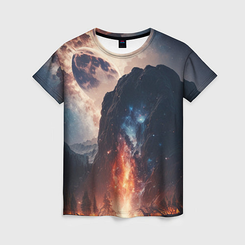 Женская футболка Галактика как ночное небо над пейзажем / 3D-принт – фото 1