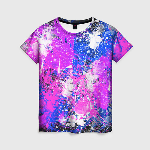 Женская футболка Разбрызганная фиолетовая краска - темный фон / 3D-принт – фото 1
