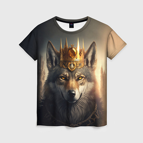 Женская футболка Волк в золотой короне / 3D-принт – фото 1
