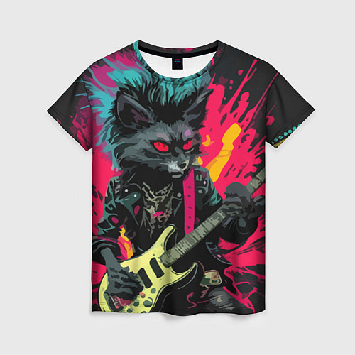 Женская футболка Rocker Cat on a dark background - C-Cats collectio / 3D-принт – фото 1