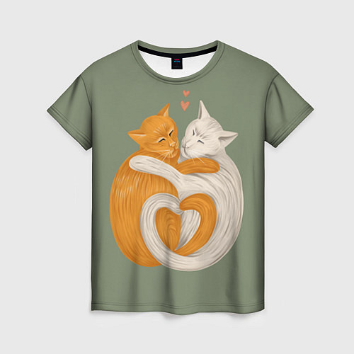 Женская футболка Любовь котов сердце / 3D-принт – фото 1