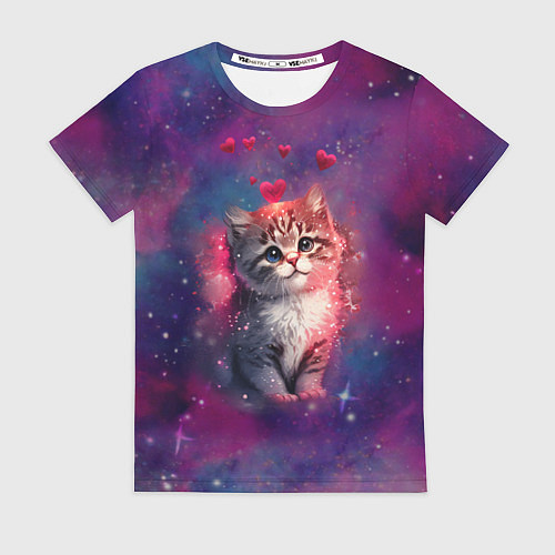 Женская футболка Космически котенок / 3D-принт – фото 1
