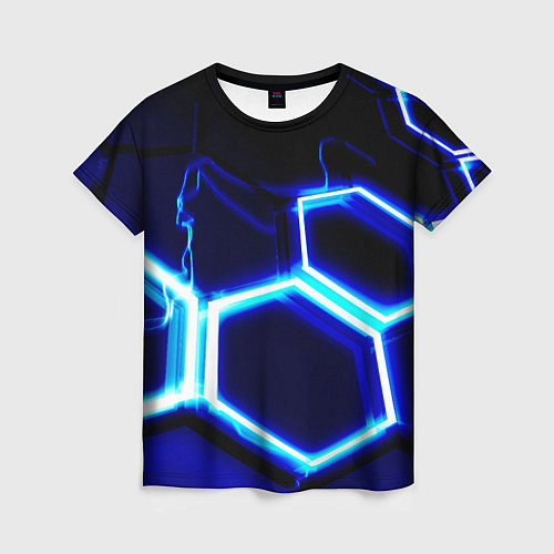 Женская футболка Neon abstraction plates storm / 3D-принт – фото 1