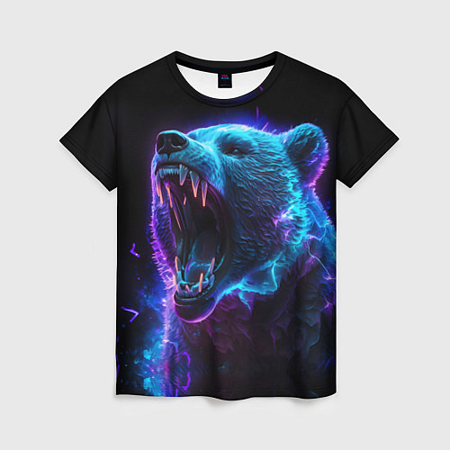 Женская футболка Свирепый неоновый медведь / 3D-принт – фото 1
