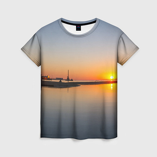 Женская футболка Санкт-Петербург, закат на Финском заливе / 3D-принт – фото 1