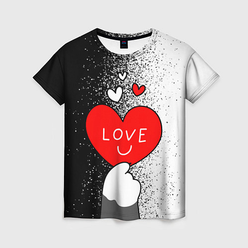 Женская футболка Котик держит сердечко / 3D-принт – фото 1