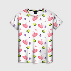 Женская футболка Акварельные сердечки - паттерн