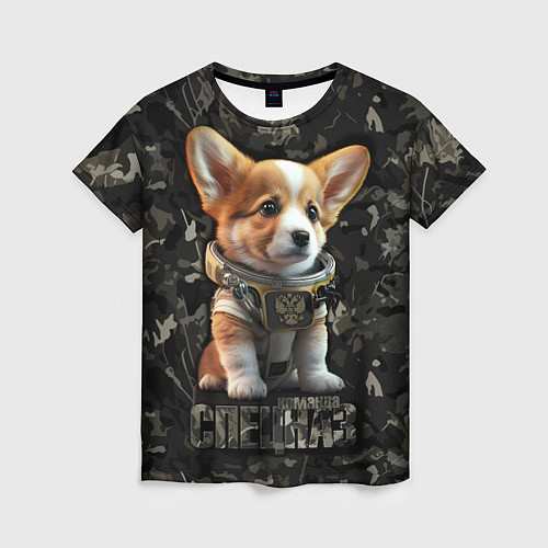 Женская футболка Вельш-корги-пемброк спецназ / 3D-принт – фото 1