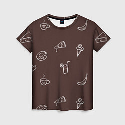 Женская футболка Еда в минимализме на коричневом фоне
