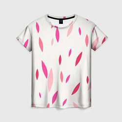 Женская футболка Нежный светлый фон и листья в оттенках розового