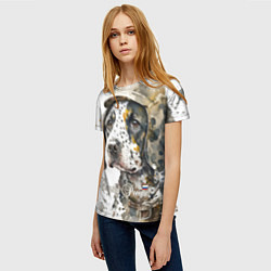 Футболка женская Акварельный щенок в военном камуфляже, цвет: 3D-принт — фото 2