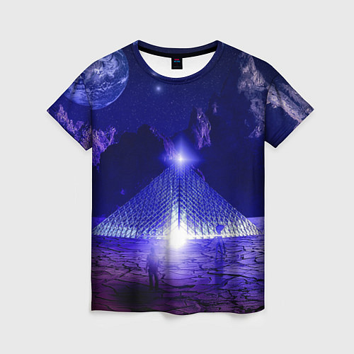Женская футболка Синяя магическая пирамида, горы и космос / 3D-принт – фото 1