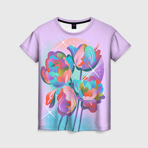 Женская футболка Цветы и звезды / 3D-принт – фото 1