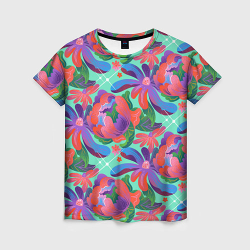 Женская футболка Цветочный паттерн арт / 3D-принт – фото 1