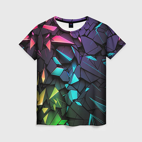 Женская футболка Неоновые абстрактные каменные плиты / 3D-принт – фото 1