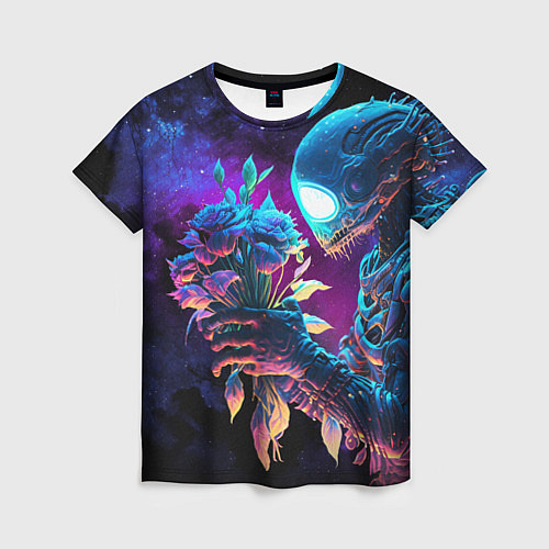 Женская футболка Инопланетянин с неоновыми цветами / 3D-принт – фото 1