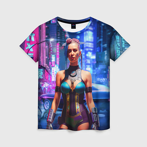 Женская футболка Cyberpunk 2077 - neural network / 3D-принт – фото 1