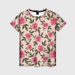 Женская футболка Акварельные розы на бежевом - паттерн