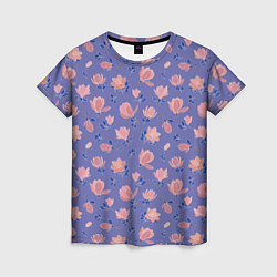 Женская футболка Цветы магнолии на нежно-лиловом