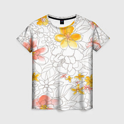 Женская футболка Нарисованный цветы - светлый