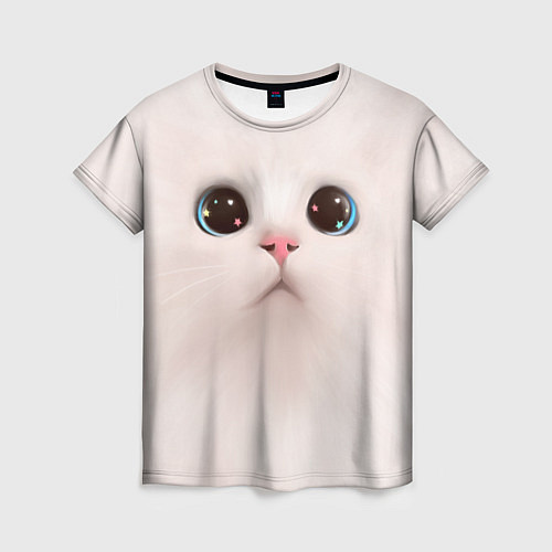 Женская футболка Милый кот с большими глазами / 3D-принт – фото 1