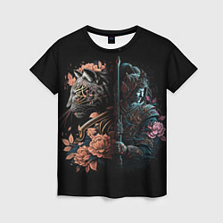 Женская футболка Самурай и тигр