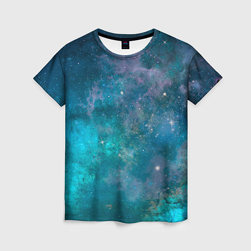 Женская футболка Абстрактный светло-синий космос и звёзды / 3D-принт – фото 1