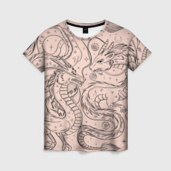 Женская футболка Дракон - унесенные призраками: тату на бежевом