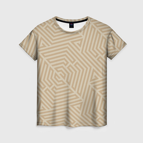 Женская футболка Бежевый цвет с геометрическим узором / 3D-принт – фото 1