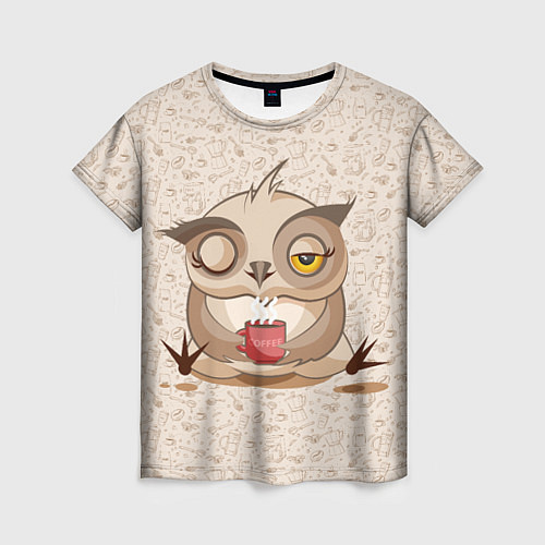 Женская футболка Сова с кофе / 3D-принт – фото 1