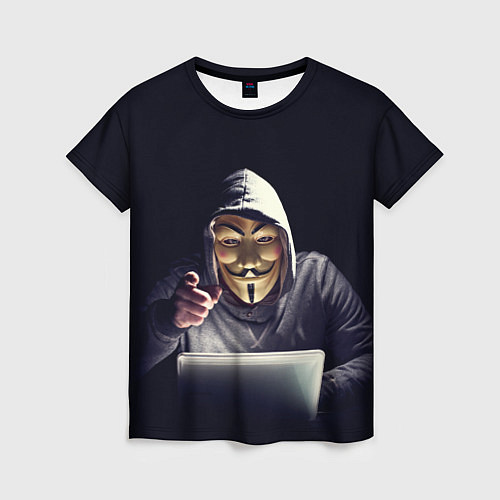 Женская футболка Хакер аноним в тёмной комнате / 3D-принт – фото 1