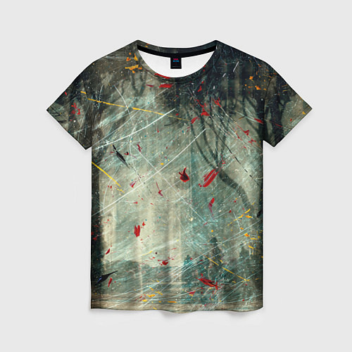Женская футболка Абстрактные листья, краски и тени / 3D-принт – фото 1