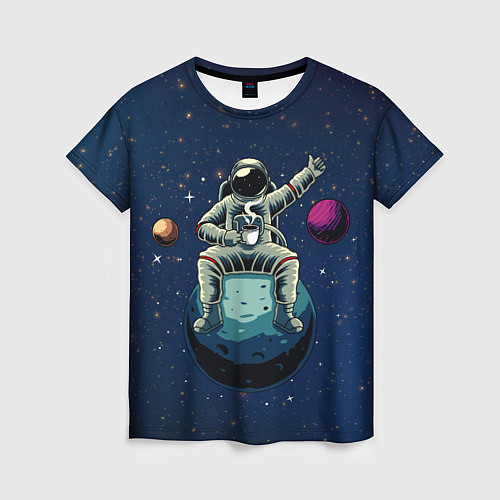 Женская футболка Космонавт с кружкой / 3D-принт – фото 1