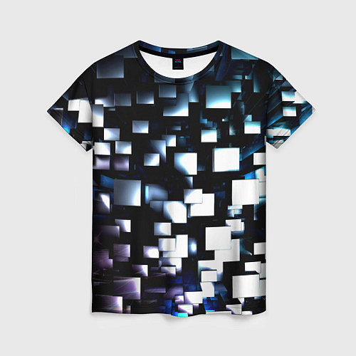 Женская футболка Неоновые кубы абстракция / 3D-принт – фото 1