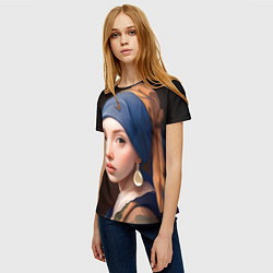 Футболка женская Девушка с жемчужной сережкой - современный вариант, цвет: 3D-принт — фото 2