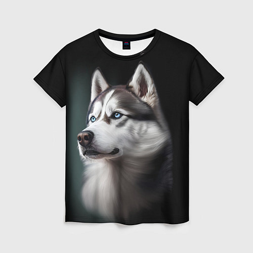 Женская футболка Собака Хаски с голубыми глазами / 3D-принт – фото 1