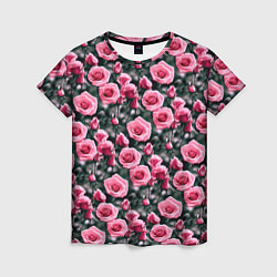 Женская футболка Кусты розовых роз на сером фоне