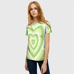 Футболка женская Зеленые сердца - индикид паттерн, цвет: 3D-принт — фото 2