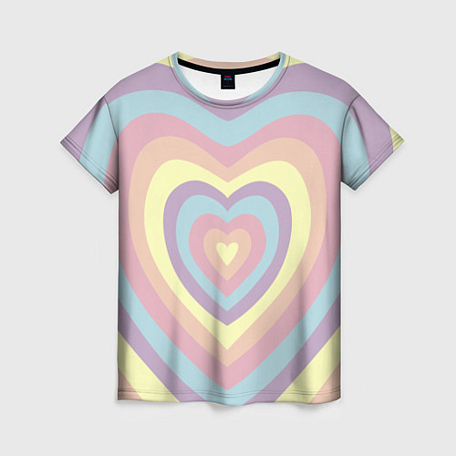 Женская футболка Сердца пастельные оттенки / 3D-принт – фото 1