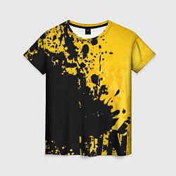 Женская футболка Пятна черной краски на желтом фоне