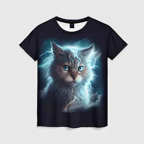 Женская футболка Котик с молниями / 3D-принт – фото 1