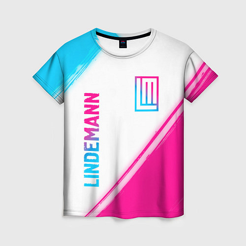 Женская футболка Lindemann neon gradient style: надпись, символ / 3D-принт – фото 1