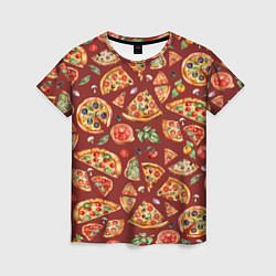 Женская футболка Кусочки пиццы ассорти - акварельный паттерн