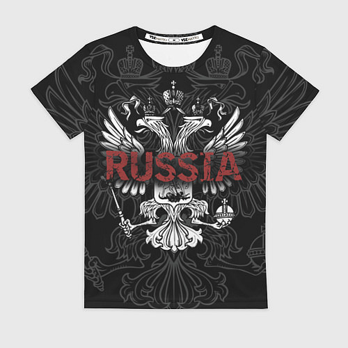 Женская футболка Герб России с надписью Russia / 3D-принт – фото 1