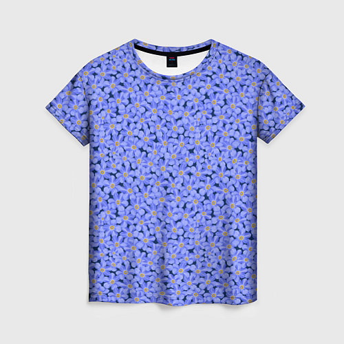 Женская футболка Незабудки цветочный паттерн на темном фоне / 3D-принт – фото 1