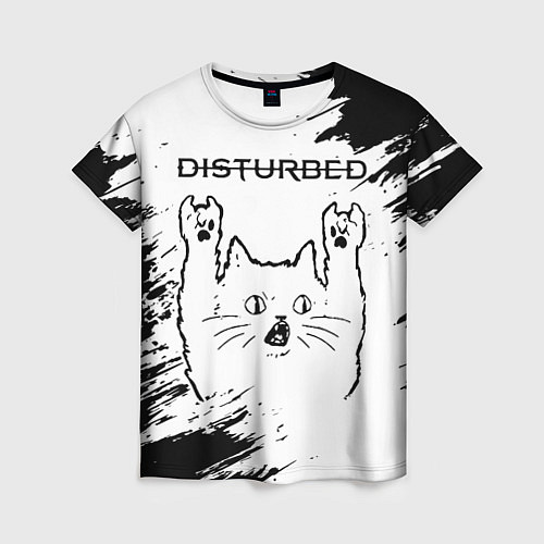 Женская футболка Disturbed рок кот на светлом фоне / 3D-принт – фото 1