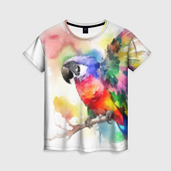 Футболка женская Разноцветный акварельный попугай, цвет: 3D-принт