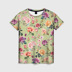 Женская футболка Акварельные цветы - паттерн зеленый