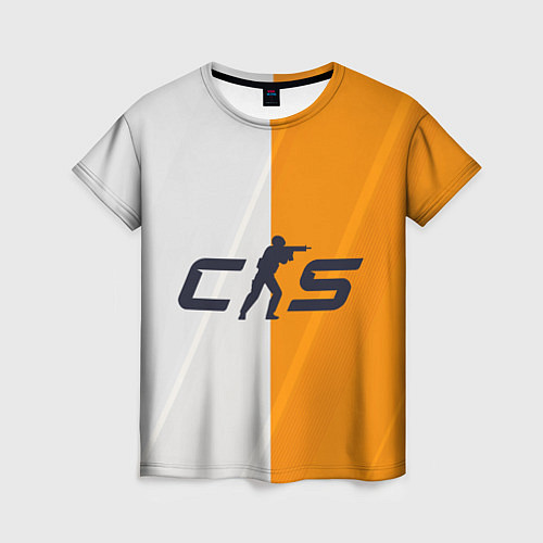 Женская футболка Counter Strike 2 White Orange Stripes / 3D-принт – фото 1